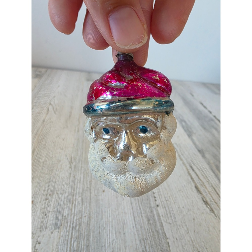 Antique West germany? Santa mica mercury glass ornament Xmas tree pink